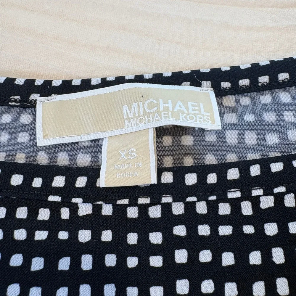 Michael Kors Black White Geometric‎ Print Maxi Long Sleeve Bodycon Dress Sz XS